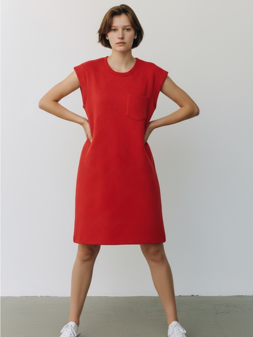 entro Red Sleeveless Shift Dress with Chest Pocket